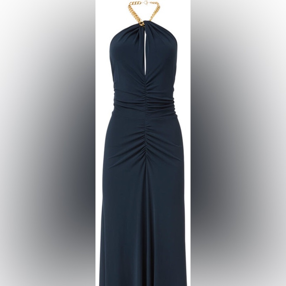 Veronica Beard | Reze Jersey Ruched Chain Halter Maxi Dress